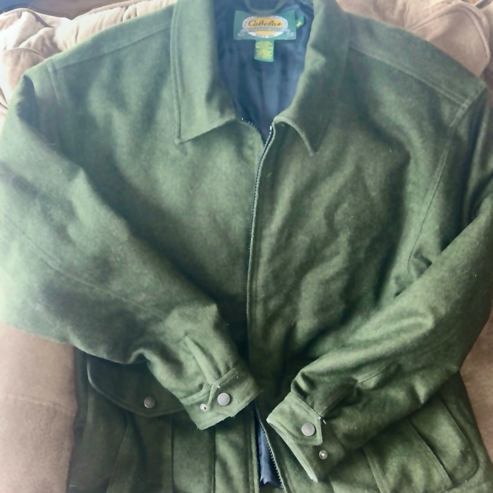 Vintage CABELAS Wool Alpaca MACKINAW Hunting Coat Size Large Tall Green Parka